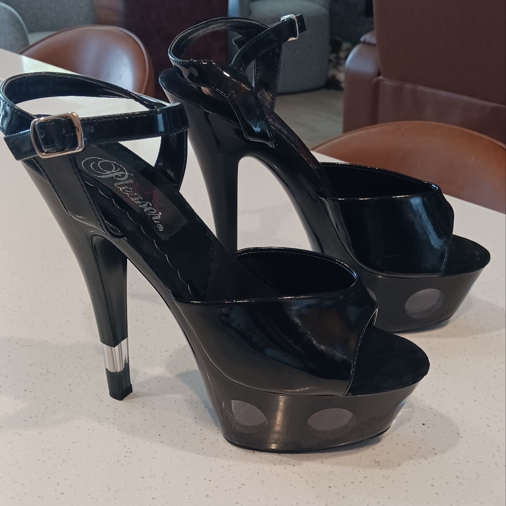 Pleaser Black Stiletto Heels with Straps And Lights